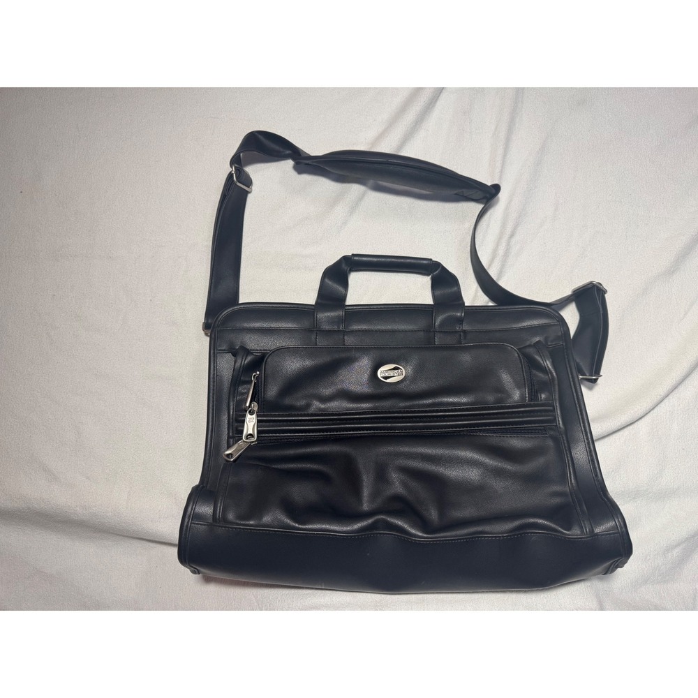 American Tourister Black Vinyl Briefcase Laptop Bag Organizer Business Travel